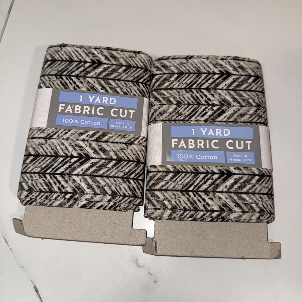 Fabric Cut 1 Yard (36"x44") Bark Chevron Quilting‎ Crafting Lot Of 2 Cotton